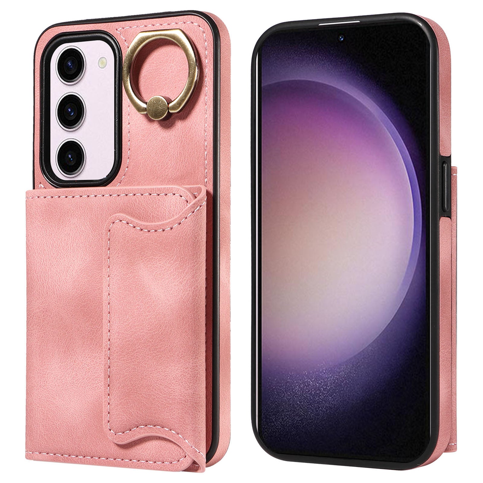 001 PU Leather TPU Back Cover for Samsung Galaxy S23 Ring Kickstand Phone Case with Card Holder 001 PU Leather TPU Back Cover for Samsung Galaxy S23 Ring Kickstand Phone Case with Card Holder